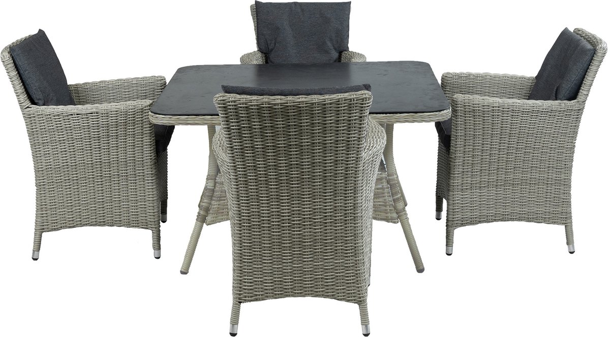 5-Delige tuinset met 4 Verone tuinstoelen en Tuintafel Dublin 115x115cm in Mystic Grey.