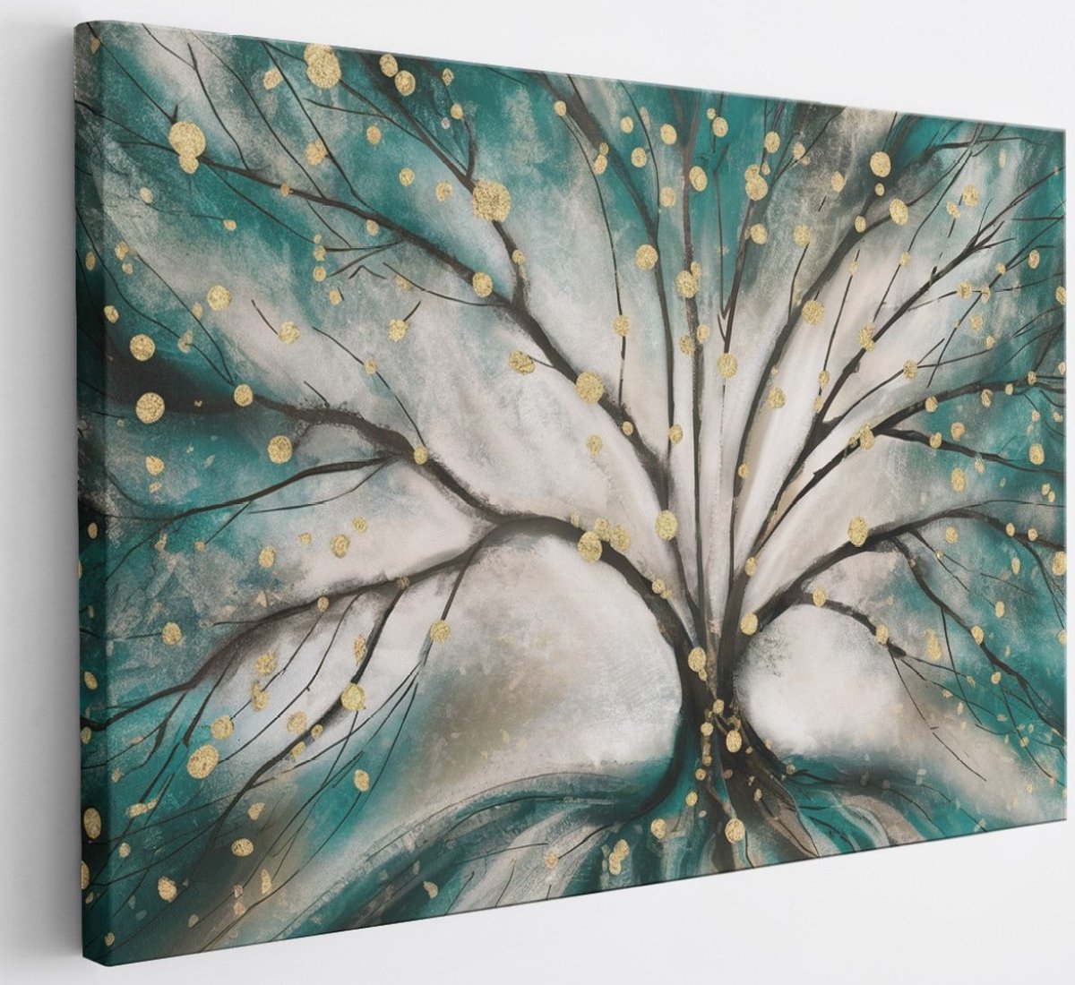 Saammp Canvas Schilderij - Boom met goud - Abstract - 100x75 - Foto op canvas - Wanddecoratie - Muurdecoratie Woonkamer - Slaapkamer decoratie - Canvas Print Multicolor