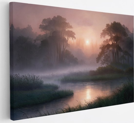 Tableau sur toile Saammp - Nature - Paysage brumeux - 120x80 - Photo sur toile - Décoration murale - Décoration murale salon - Décoration chambre - Impression sur toile