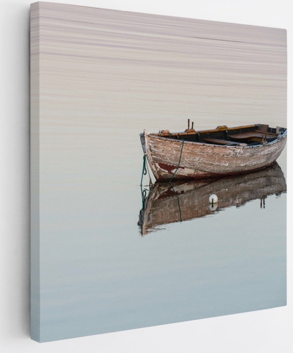 Saammp Canvas Schilderij - Eenzame boot- Abstract - 100x100 - Foto op canvas - Wanddecoratie - Muurdecoratie Woonkamer - Slaapkamer decoratie - Canvas Print Multicolor