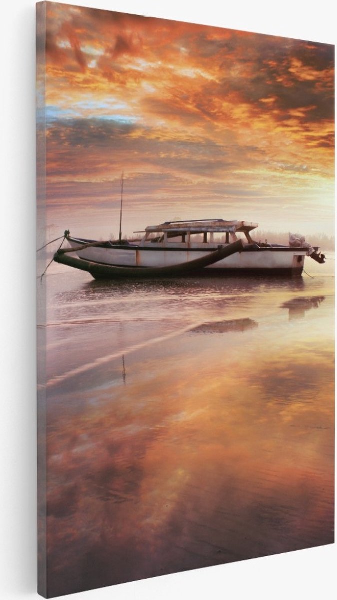 Saammp Canvas Schilderij - Boot in zonsondergang - Abstract - 20x30 - Foto op canvas - Wanddecoratie - Muurdecoratie Woonkamer - Slaapkamer decoratie - Canvas Print Multicolor