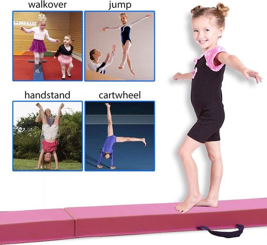 ZELUS Gymnastiekbalk 244cm Oefenbalk, Opvouwbare evenwichtsbalk Holz&Eva, Antislip vloerbalk met handgrepen voor peuters, beginners en thuisturners (Groen