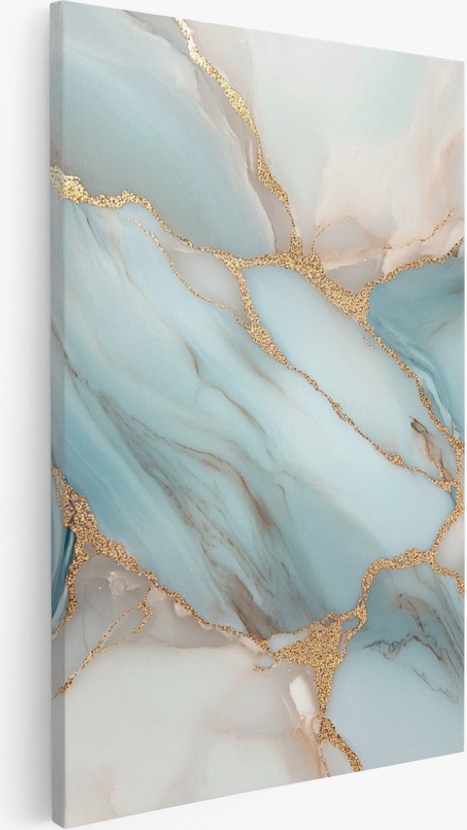 Saammp Canvas Schilderij - Marmer - Turqoise goud - Abstract kunstwerk - 40x60 - Foto op canvas - Wanddecoratie - Muurdecoratie Woonkamer - Slaapkamer decoratie - Canvas Print Multicolor