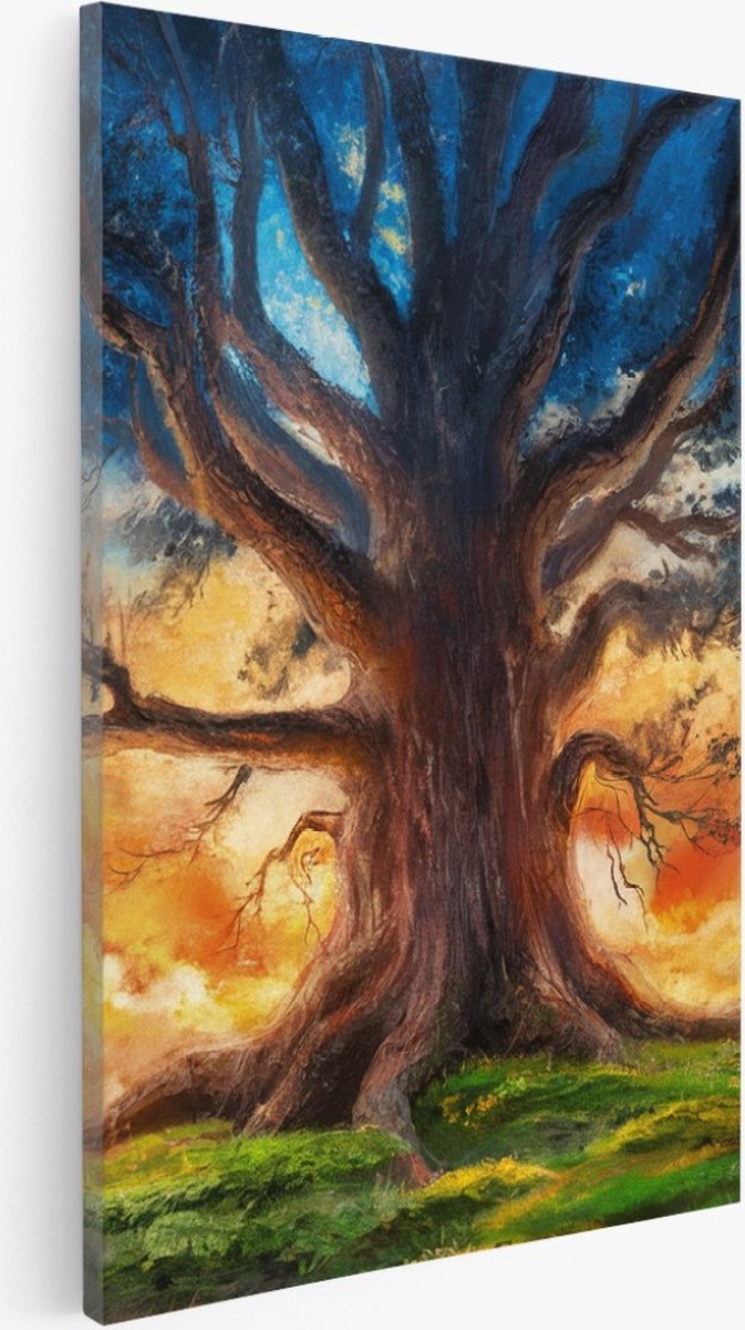 Saammp Canvas Schilderij - Grote Abstracte Boom - Natuur - 75x100 - Foto op canvas - Wanddecoratie - Muurdecoratie Woonkamer - Slaapkamer decoratie - Canvas Print Multicolor