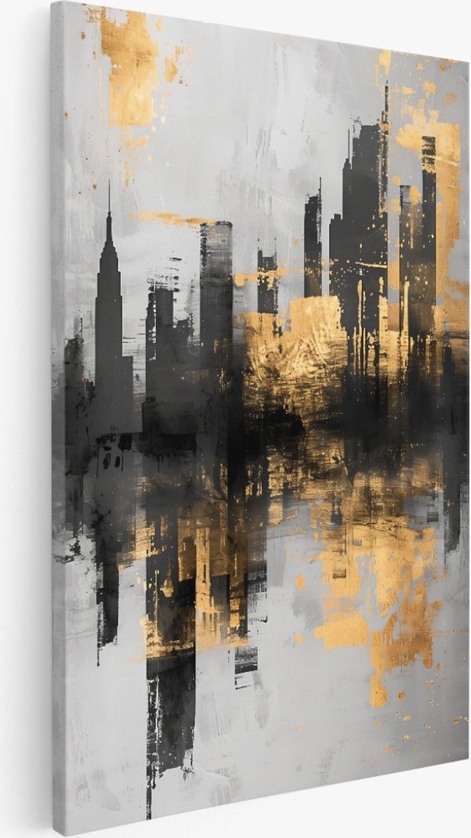 Saammp Canvas Schilderij - Abstracte Stad - 60x90 - Foto op canvas - Wanddecoratie - Muurdecoratie Woonkamer - Slaapkamer decoratie - Canvas Print Multicolor
