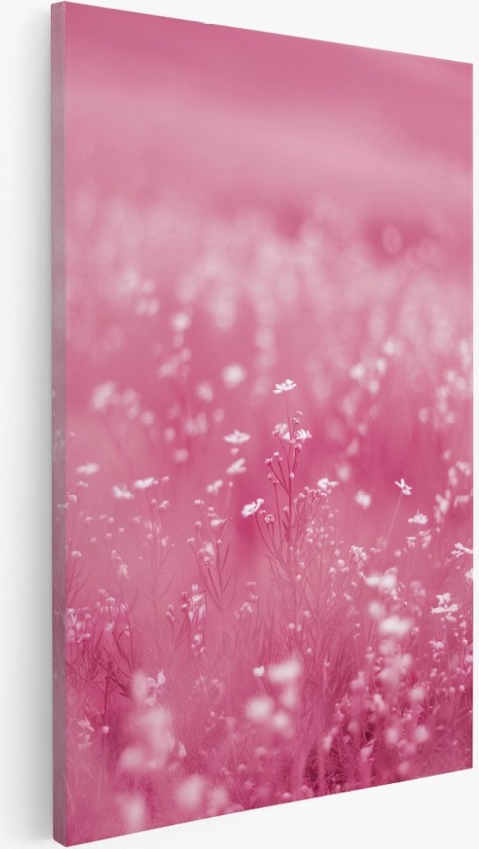 Saammp Canvas Schilderij - Roze landschap - Natuur - Bloemen - 60x90 - Foto op canvas - Wanddecoratie - Muurdecoratie Woonkamer - Kantoor Decoratie Multicolor