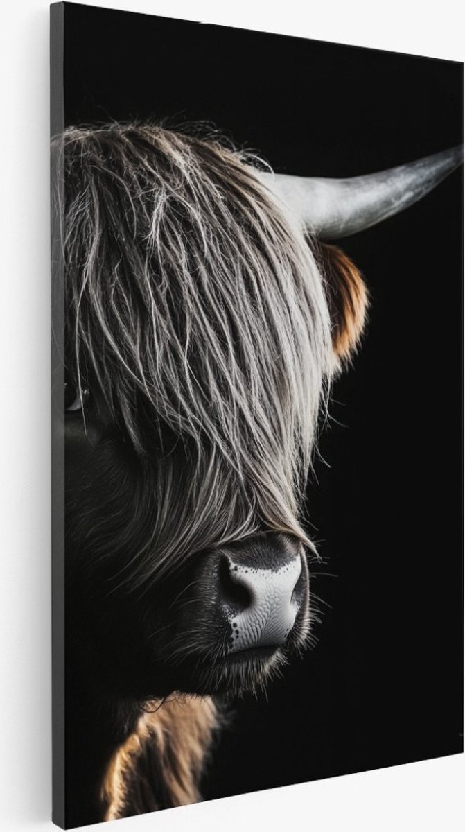 Saammp Canvas Schilderij - Schotse Hooglander Portret - Dieren - Natuur - 80x120 - Foto op canvas - Wanddecoratie - Muurdecoratie Woonkamer - Slaapkamer decoratie - Canvas Print Multicolor