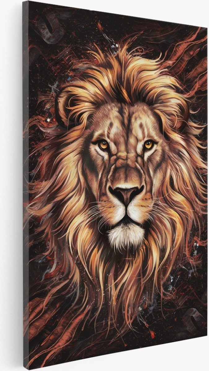 Saammp Canvas Schilderij - Leeuw - Dieren - Abstract - Portret - 50x70 - Foto op canvas - Wanddecoratie - Muurdecoratie Woonkamer - Slaapkamer decoratie - Canvas Print Multicolor