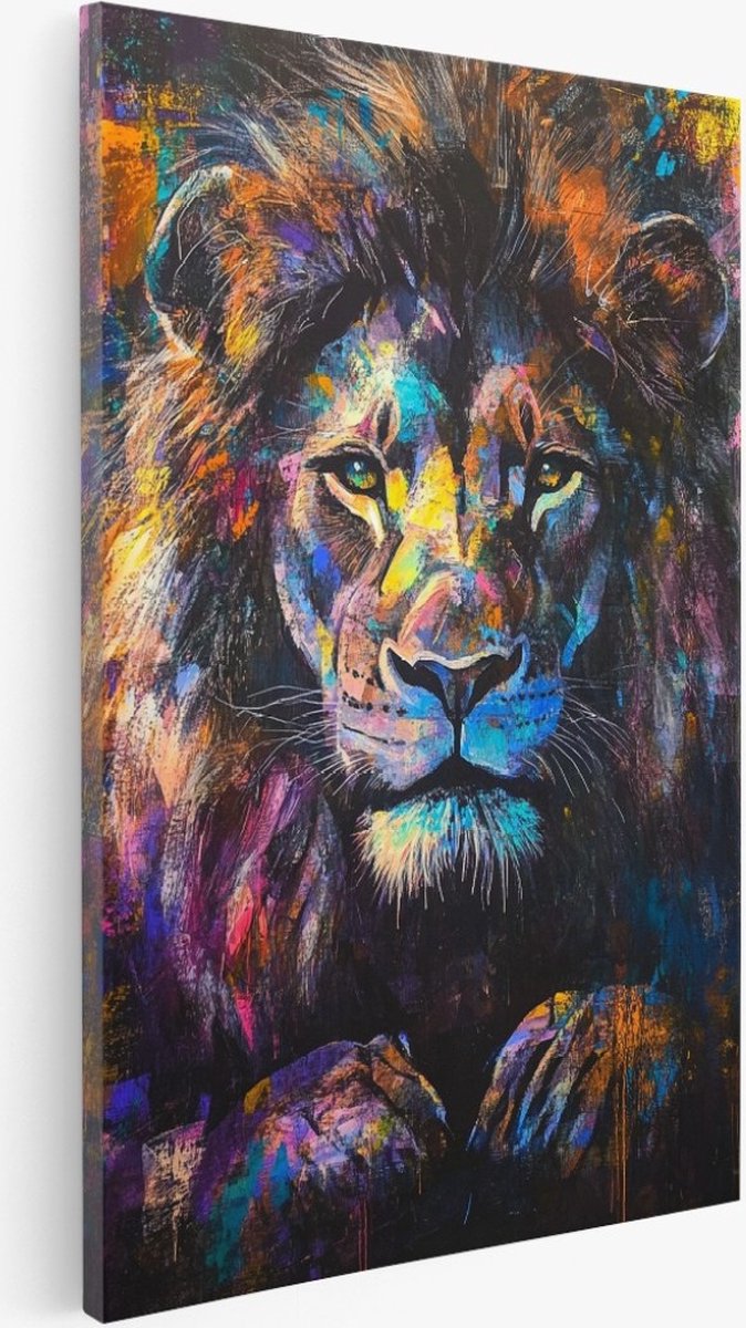 Saammp Canvas Schilderij - Kleurrijke Abstracte Leeuw - Natuur - Dieren - 30x45 - Foto op canvas - Wanddecoratie - Muurdecoratie Woonkamer - Slaapkamer decoratie - Canvas Print Multicolor