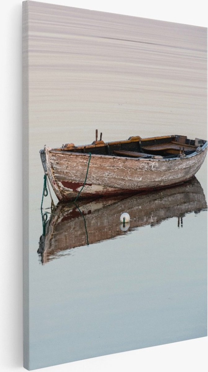 Saammp Canvas Schilderij - Eenzame boot- Abstract - 100x150 - Foto op canvas - Wanddecoratie - Muurdecoratie Woonkamer - Slaapkamer decoratie - Canvas Print Multicolor