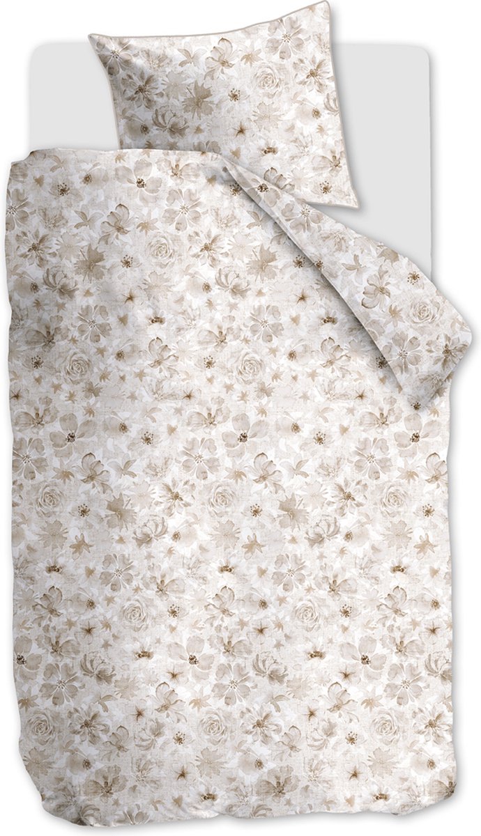 Riviera Maison Flowing Flowers dekbedovertrek - Eenpersoons - 140x200/220 - Zand