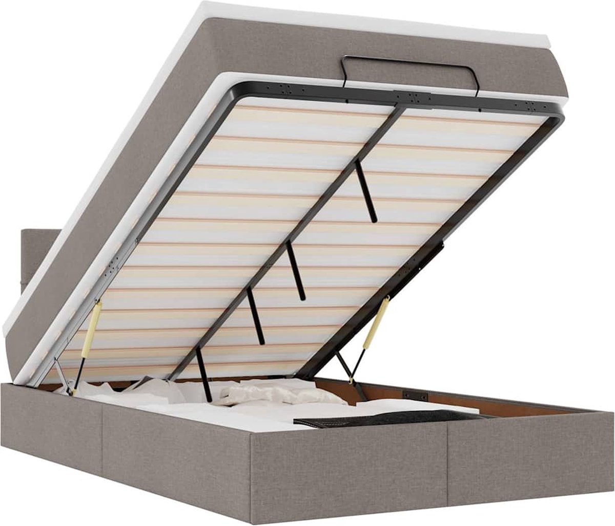 vidaXL - Ottoman - bed - met - matras - en - LED's - 120x200cm - stof - taupe
