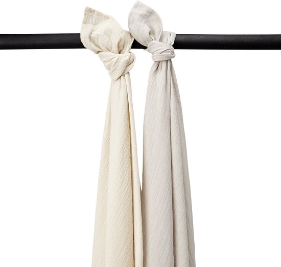 Meyco Baby Uni swaddle - 2-pack - pre-washed hydrofiel - soft sand/greige - 120x120cm van Meyco — afbeelding 4