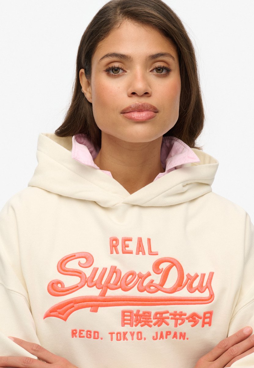 Superdry Vintage Logo Neon Relaxed Hoodie Dames Hoodies Creme