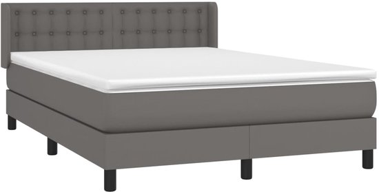 vidaXL Lit à sommier tapissier - Simili cuir - Grijs - 193 x 147 cm - Tête de lit réglable - Matelas à ressorts ensachés - Soutien mi-ferme - Surmatelas doux pour la peau - Lit