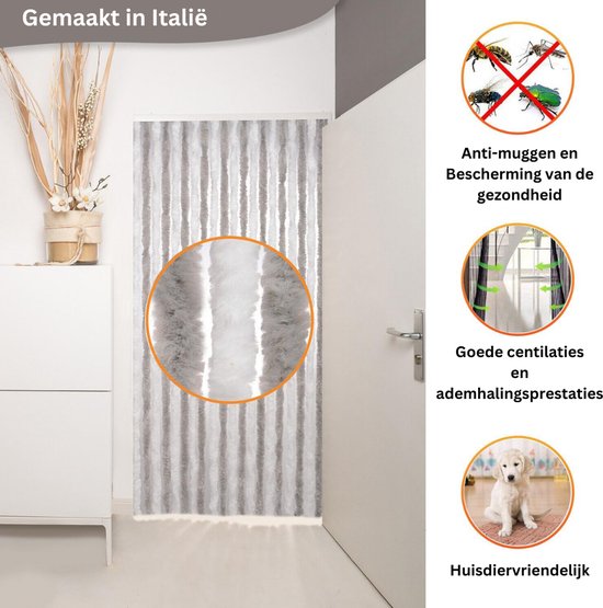 ApexArte® Vliegengordijn Kattenstaart - Hordeur - Vliegengordijn - Grijs met Wit — afbeelding 2