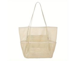 Strandtas - Mesh Tote Bag voor dames Waterdichte zwembadtas voor reizen Familie zwembad Strandvakantie Cruise Essentials - gebroken wit