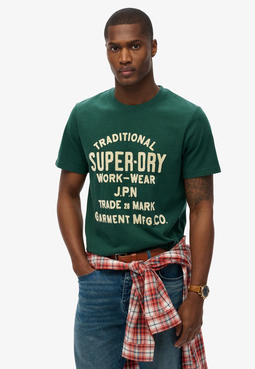 Superdry Workwear T-shirt met afbeelding in flockprint Heren T-shirts Bengreen Marl