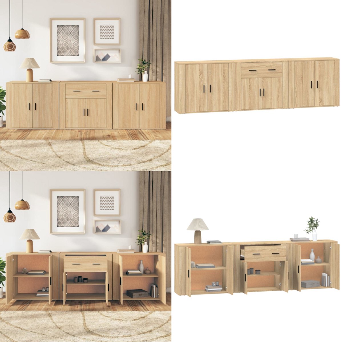 vidaXL - Dressoirs - 3 - st - bewerkt - hout - sonoma - eiken