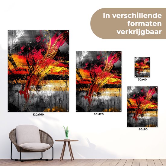 Tuinposter 60x80 cm - Tuindecoratie Kunst - Zwart - Abstract - Poster voor in de tuin - Buiten decoratie - Schutting tuinschilderij - Tuindoek muurdecoratie - Wanddecoratie balkondoek