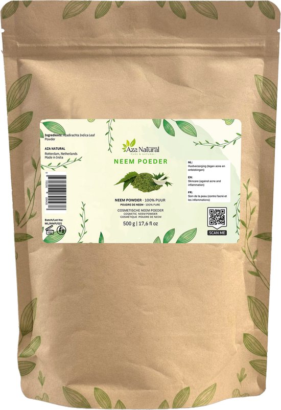 Neem Poeder – 100g | 100% Natuurlijk & Chemicaliënvrij | Voor Gezichtsmaskers, Haarverzorging, Huidzuivering, Acne, Roos & Natuurlijke DIY-Cosmetica