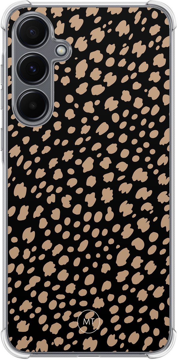 Hoesje (shockproof) geschikt voor Samsung Galaxy A55 - Savannah spots - Extra sterke case - TPU/polycarbonaat - Gestipt - Zwart, Bruin, Transparant