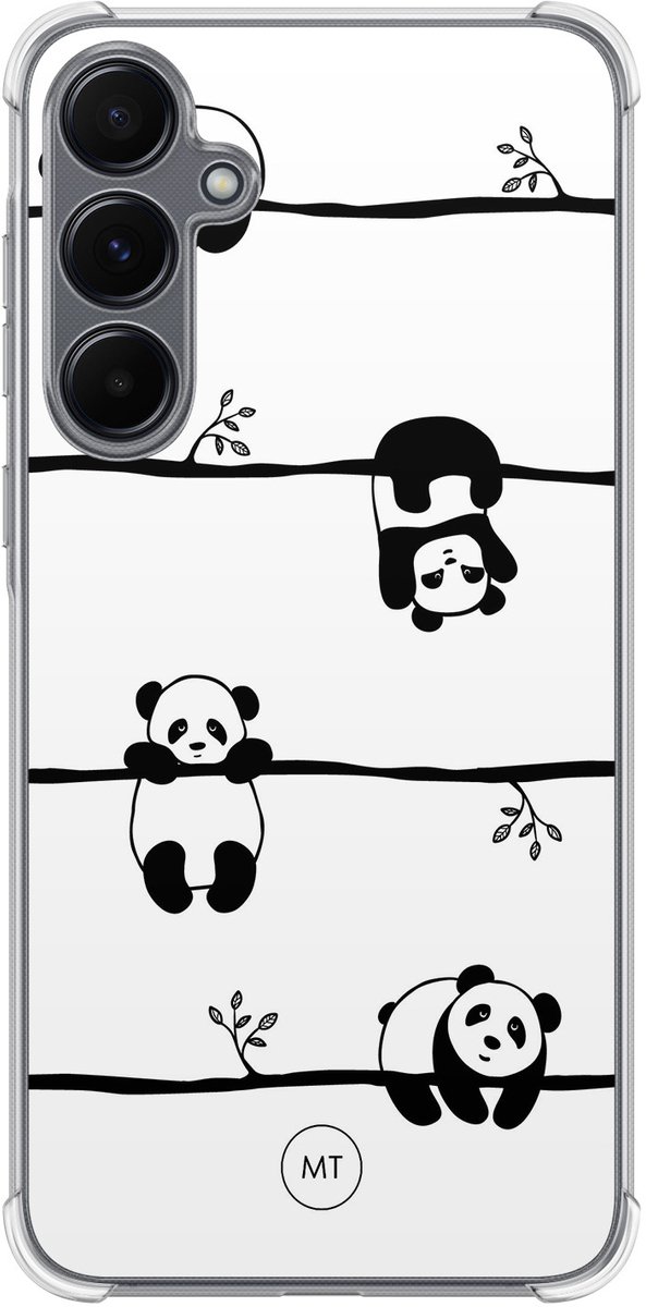 Hoesje (shockproof) geschikt voor Samsung Galaxy A55 - Panda - Extra sterke case - TPU/polycarbonaat - Print - Zwart, Wit, Transparant