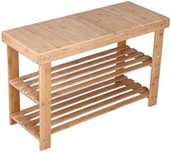 Bamboe Schoenenbank Met 2 Niveaus En Bank 70x28x45,5cm
