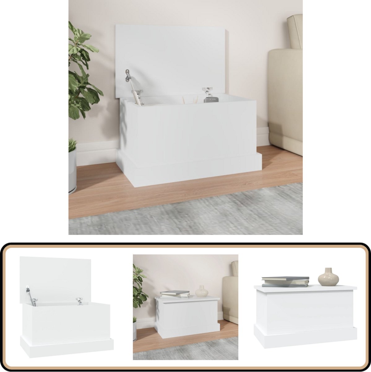 vidaXL - Opbergbox - Wit - 50x30x28 - cm - Bewerkt - Hout