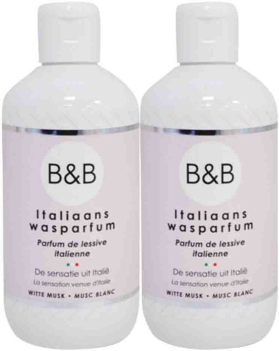 Twee flessen B&B Italiaanse wasparfum, Italiaanse wasparfum, parfum de lessive italienne, witte musk - musc blanc.