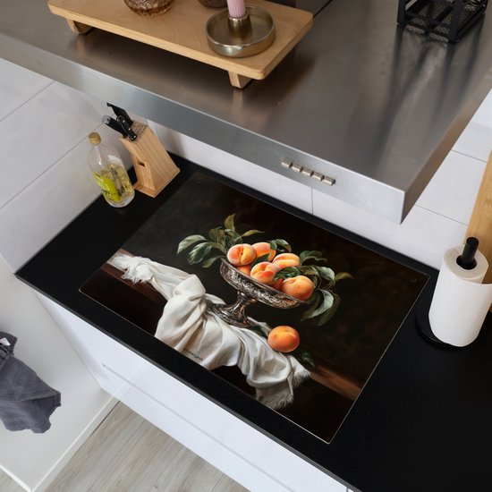 KitchenYeah® Protection plaque induction 78x52 cm - Nature morte - Pêches - Vintage - Protege plaque de cuisson - Couvre plaque induction - Protecteur d'induction - Cuisine