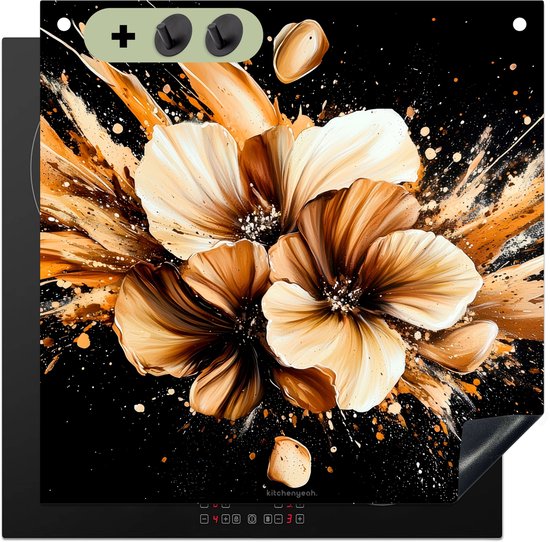 KitchenYeah® Inductie beschermer 60x60 cm - Bloemen - Goud - Graffiti - Zwart - Kookplaataccessoires - Afdekplaat voor kookplaat & Spatscherm achterwand - Inductiebeschermer - Inductiemat - Inductieplaat mat - Keuken decoratie
