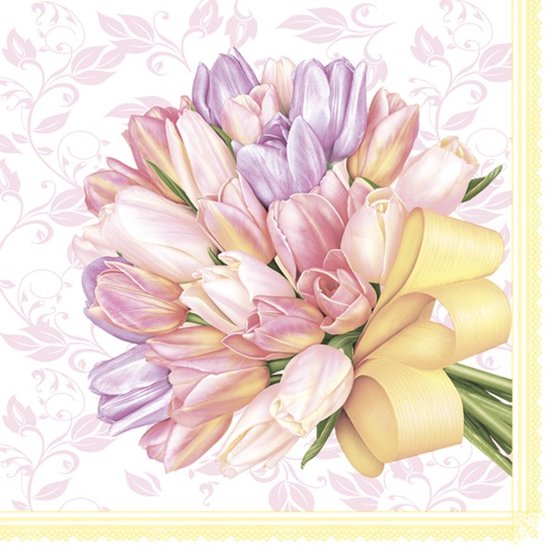 Foto: Daisy lunch servetten tulips bouquet with big yellow bow