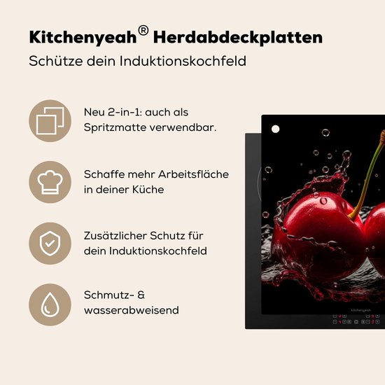 KitchenYeah® Protection plaque induction 60x55 cm - Cerises - Fruits - Eau - Protege plaque de cuisson - Couvre plaque induction - Protecteur d'induction - Cuisine