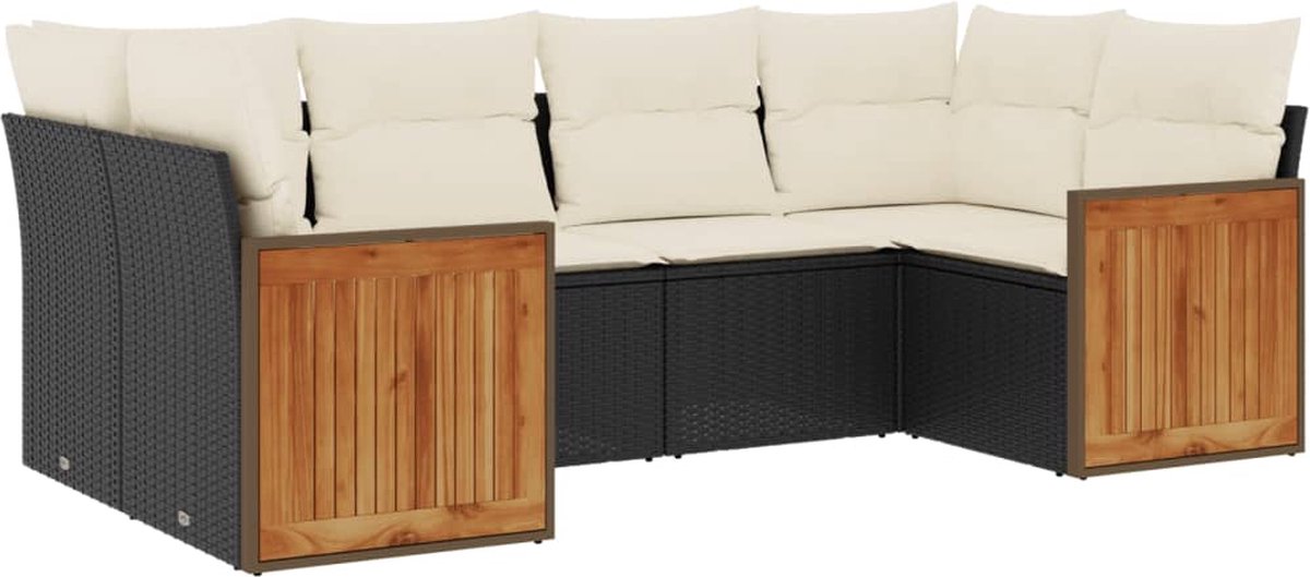 Zwarte poly rattan loungeset met kussens voor buiten - tuinmeubilair.