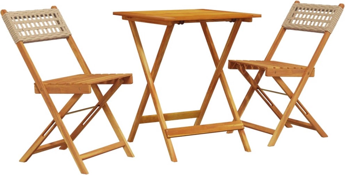 Bistroset poly rattan en massief hout in beige voor buiten.