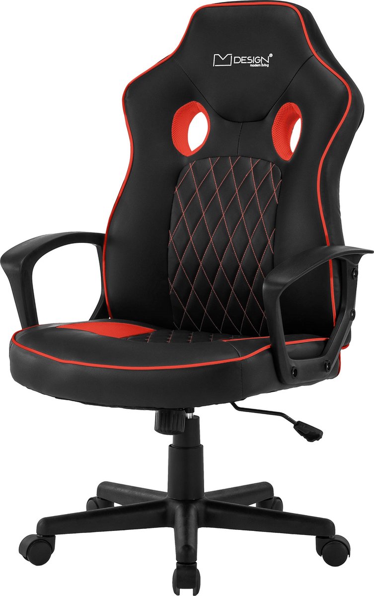 Gaming stoel met schommelfunctie brede zitting zwart/rood imitatieleer ML-Design
