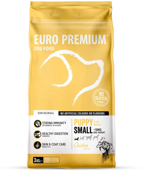 Euro-Premium Puppy Small Kip - Rijst - 4 x 3 kg - Voordeelverpakking