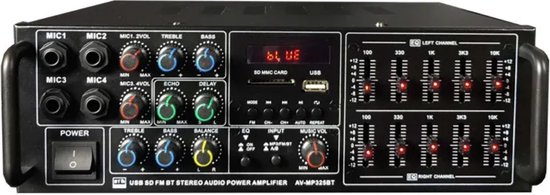 Sunbuck High-Power 1000W Bluetooth Versterker – 4-Weg Mic, FM/USB/SD, AUX, Afstandsbediening