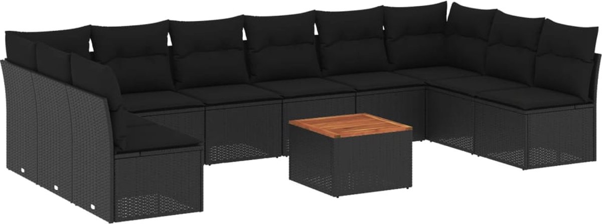The Living Store 11-delige Loungeset met kussens poly rattan zwart - Loungeset - Tuinmeubels - Lounge Set - Pe Rattan - Outdoor Furniture