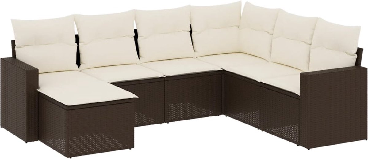 The Living Store bruine poly rattan loungeset met kussens en tuindecoratie
