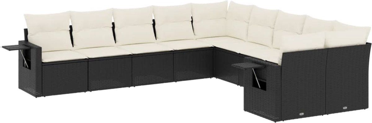 Poly rattan loungeset in zwart met kussens voor buiten - The Living Store.