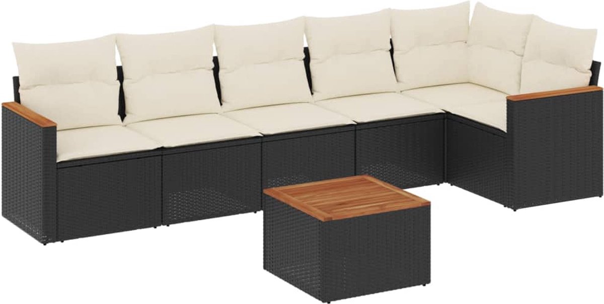Poly rattan loungeset in zwart met kussens voor buiten - The Living Store.