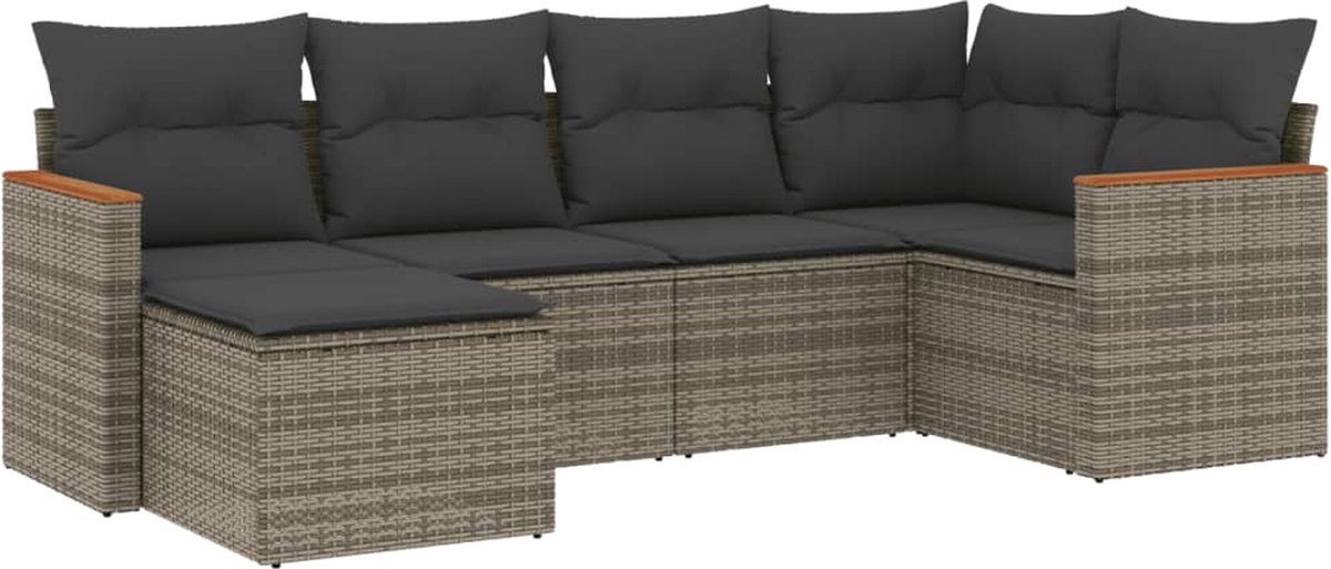 The Living Store 6-delige Loungeset met kussens poly rattan grijs - Loungeset - Tuinset - Lounge - Outdoor Furniture - Veranda