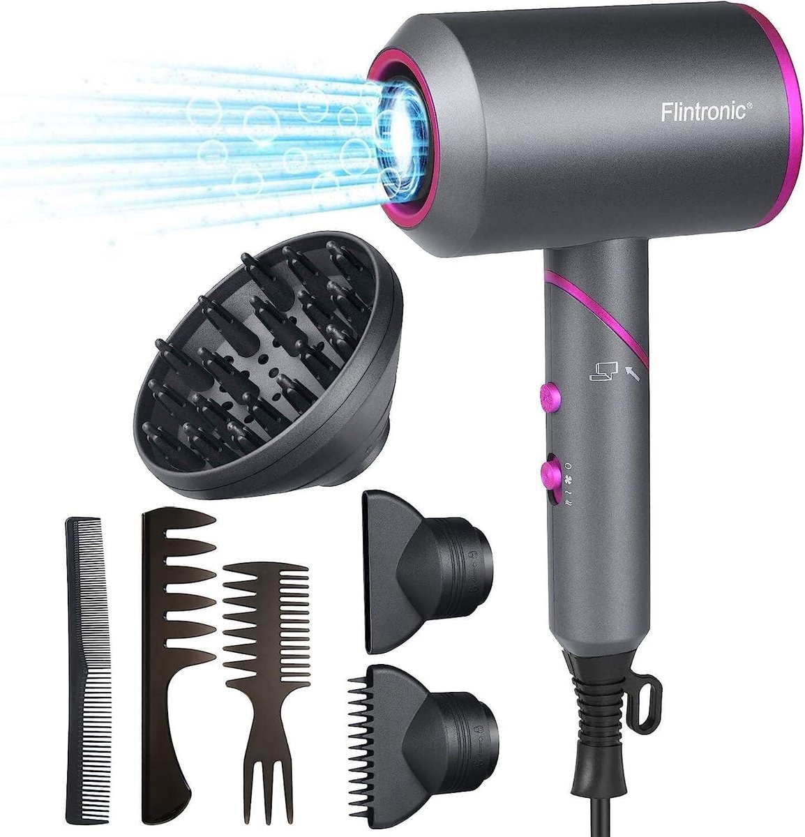Professionele Haardroger met 2000W, Inklapbare Handgreep en 3 Temperatuurniveaus - Ideaal voor Alle Haartypes