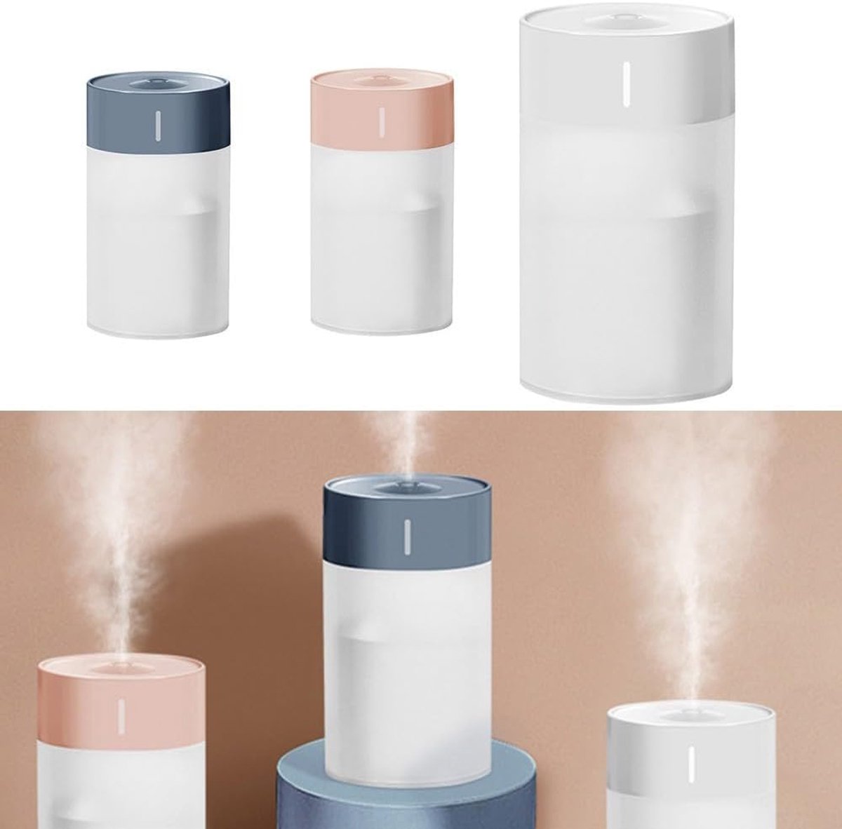 Mini Luchtbevochtiger voor Slaapkamer en Kantoor - Aroma Diffuser met Nachtlampje en USB Voeding