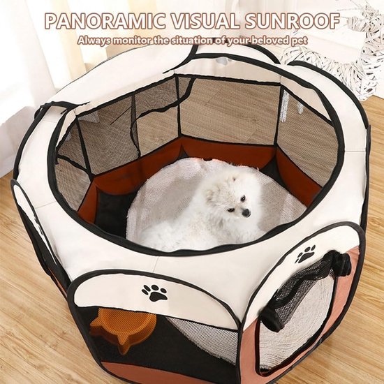 PETSFIT opvouwbare puppyren, dierenverblijf voor kleine dieren, honden, katten, hondenuitloop, buitenomheining met waterdichte bodem, pop-up systeem, kauveilig ontwerp, grijs/blauw, 75 * 68 * 42 cm