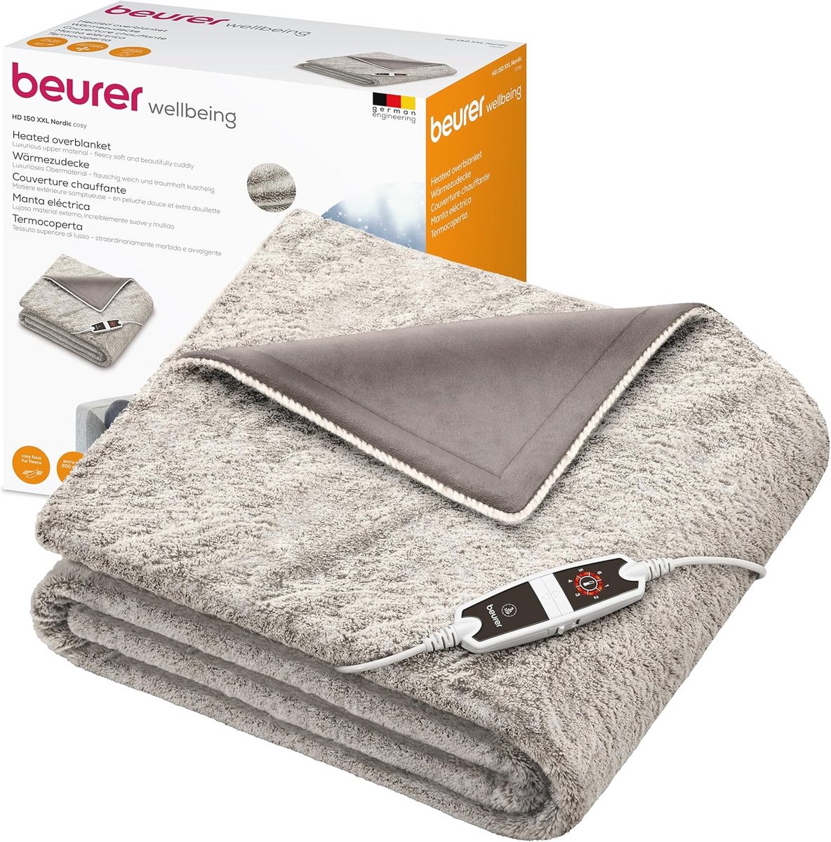 XXL Elektrische Warmtedeken 200x150 cm - Pluizige Knuffeldeken met Automatische Uitschakeling en 6 Temperatuurstanden - Machinewasbaar - Nordic Taupe