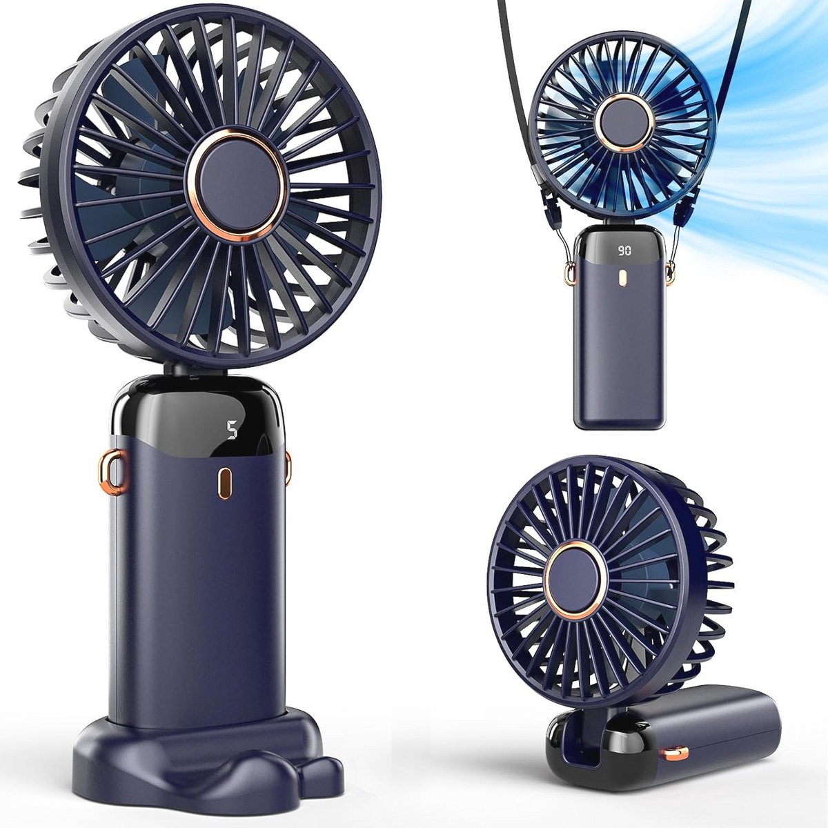 Draagbare Handventilator met Digitale Display en Oplaadbare Batterij - 3-in-1 Multifunctionele Ventilator voor Binnen en Buiten