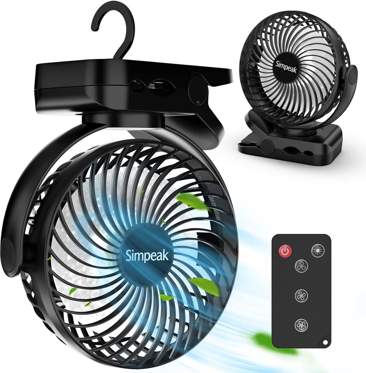 Draagbare USB Ventilator met Afstandsbediening - 10.000 mAh Campingventilator met 3 Snelheden en 720 Graden Rotatie